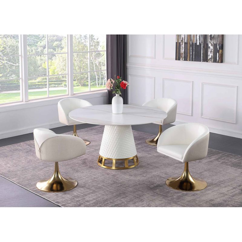 Chintaly - Khloe - Dining Set w/ Sintered Stone, Wooden, and Golden Table w/ Club style arm chairs - KHLOE-5PC