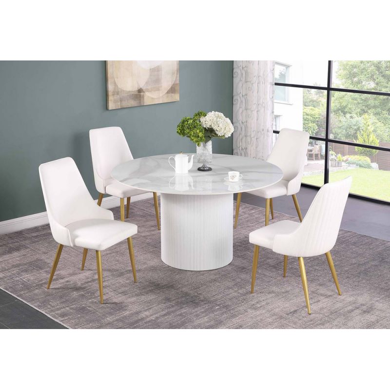 Chintaly - Kristen - Dining Set w/ Sintered Stone Top Table & Stitched Back Golden Legged Chairs - KRISTEN-5PC