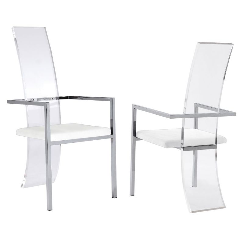 Chintaly - Layla Contemporary Acrylic High-Back Upholstered Arm Chair (Set of 2) - LAYLA-AC-WHT