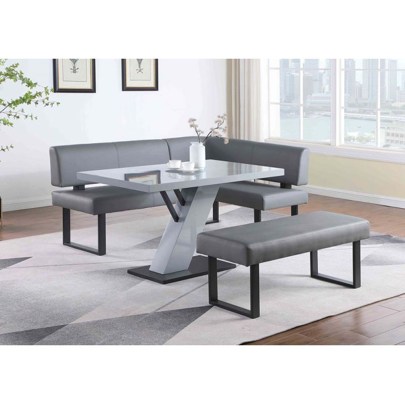 Chintaly - Linden - Contemporary Dining Set w/ Wooden Dining Table, Nook & Bench - LINDEN-3PC-GRY