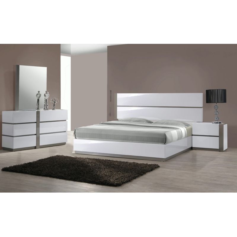 Chintaly - Manila 4 Pieces Queen Bedroom Set In Gloss White And Grey - MANILA-QUEEN-4PC