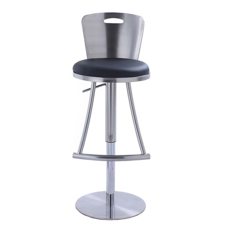 Chintaly - Metal Back Adjustable Height Stool in Black PU - 0406-AS