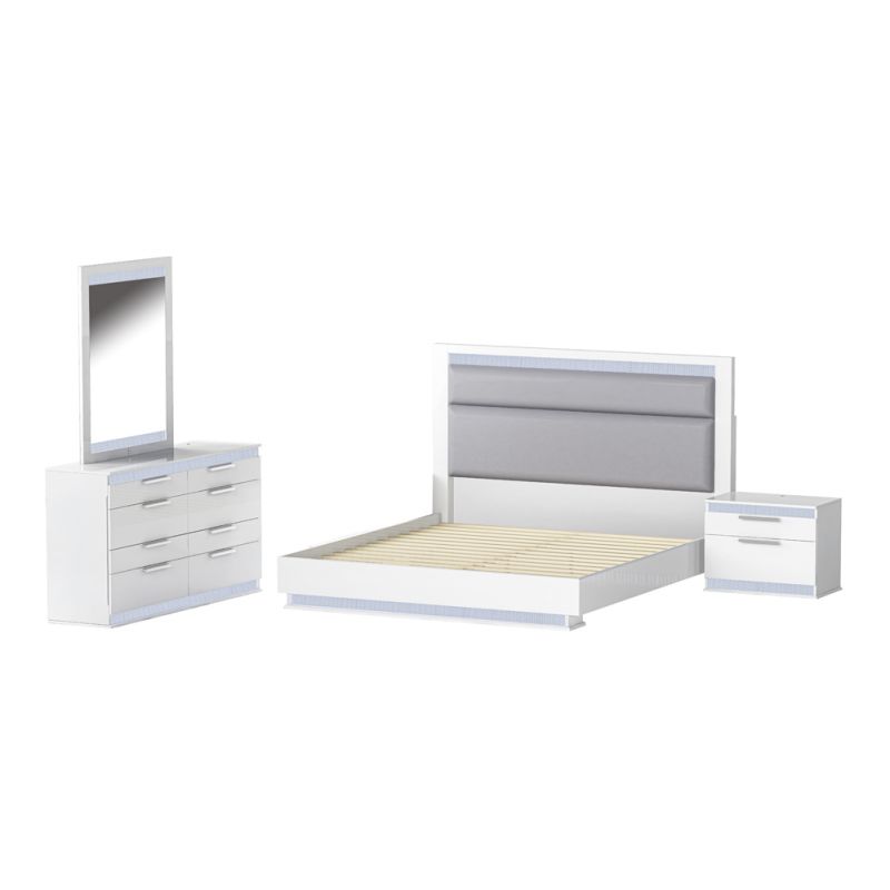 Chintaly - Moscow Modern High Gloss White 4 pc. King Bedroom Set w/ LED Lighting - MOSCOW-KING-4PC