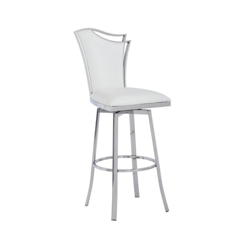 Chintaly - Nadia Swivel Bar Stool With Design Back in White - NADIA-BS-WHT