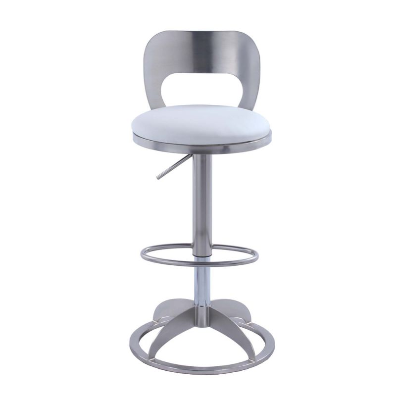 Chintaly - Oval Metal Back Adjustable Height Stool in White PU - 0408-AS