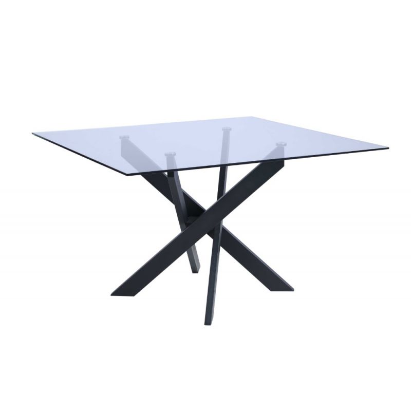 Chintaly - Pixie Contemporary Square Glass Dining Table w/ Criss-Cross Base - PIXIE-DT-BLK