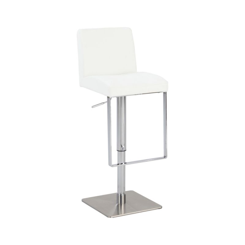 Chintaly - Pneumatic Gas Lift Adjustable Height Swivel Stool Brushed Stainless Steel - 0813-AS-WHT