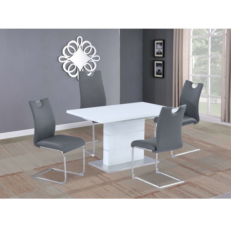 Chintaly - Rachel - Contemporary Dining Set w/ Extendable White Table & 4 Cantilever Chairs - RACHEL-CARINA-5PC-GRY