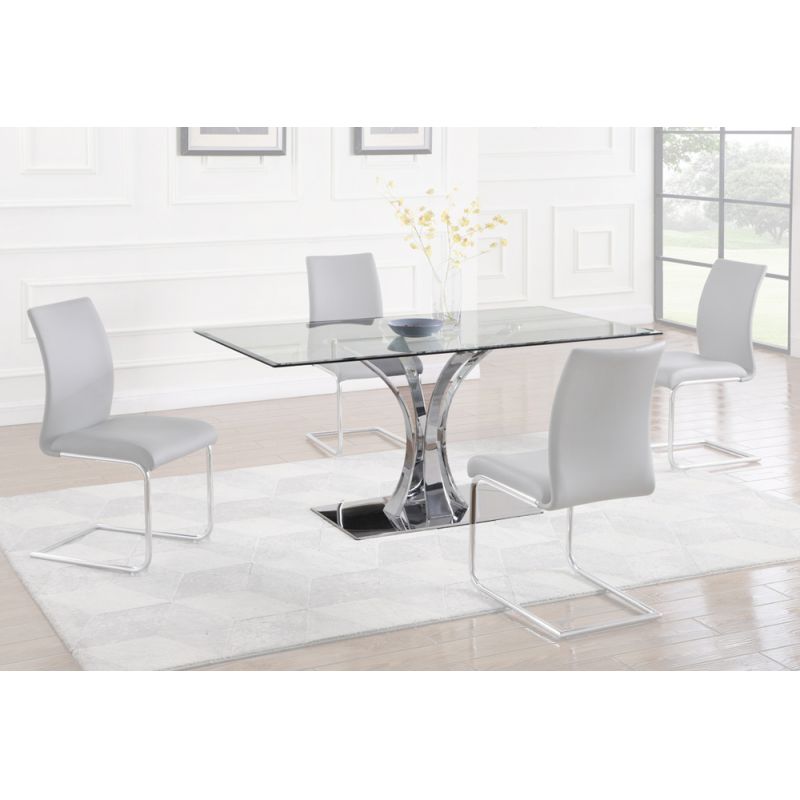 Chintaly - Rebeca Contemporary Rectangular Glass Dining Table w/ Steel Pedestal Base - REBECA-DT-RCT