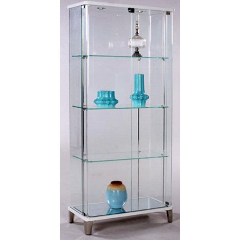 Chintaly - Rectangular Glass Curio W/ Bent Glass Back in Gloss White/Starphire - 6639-CUR