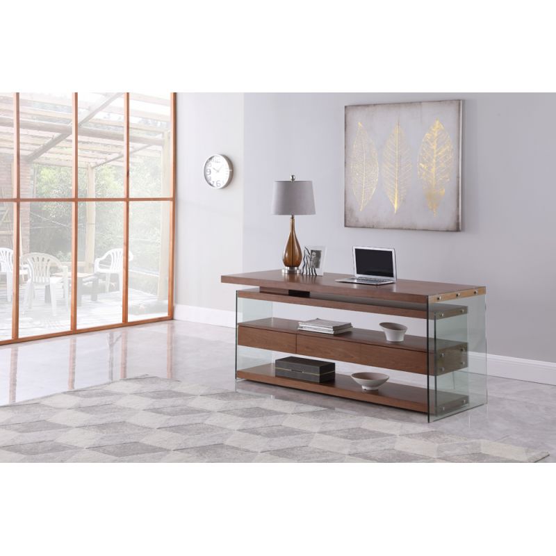 Chintaly - Rotatable Wooden Desk w/ 3 Drawers and 3 Shelves - 6902-DSK-WAL