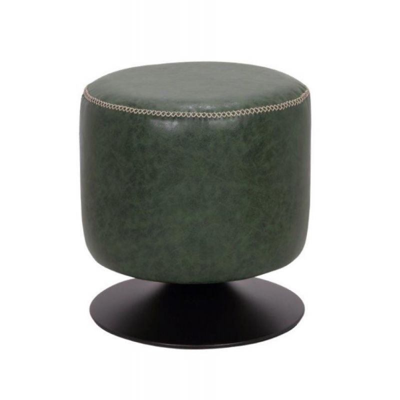 Chintaly - Round Vintage Upholstered Ottoman In Green - 5035-OT-GRN