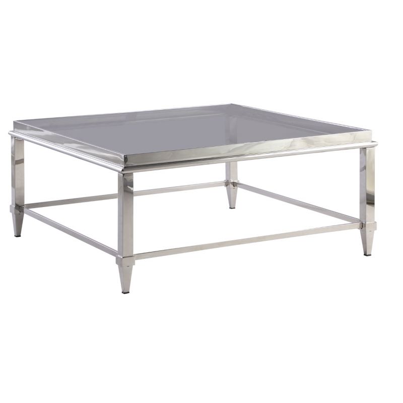 Chintaly - Square Coffee Table With Glass Top And Grey Trim - 2035-SQ-CT