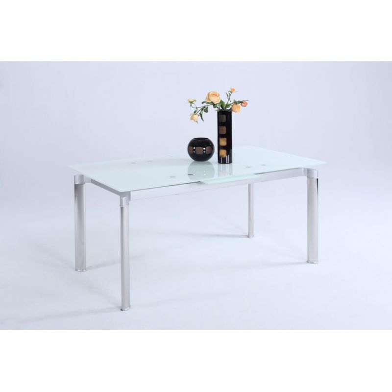 Chintaly - Tara Pop Up Extension Starphire Glass Dining Table In White - TARA-DT-WHT