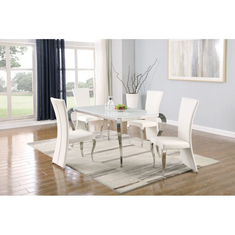 Chintaly - Teresa - Dining Set w/ Starphire Glass Top & 4 High-back Chairs - TERESA-RCT-5PC-WHT