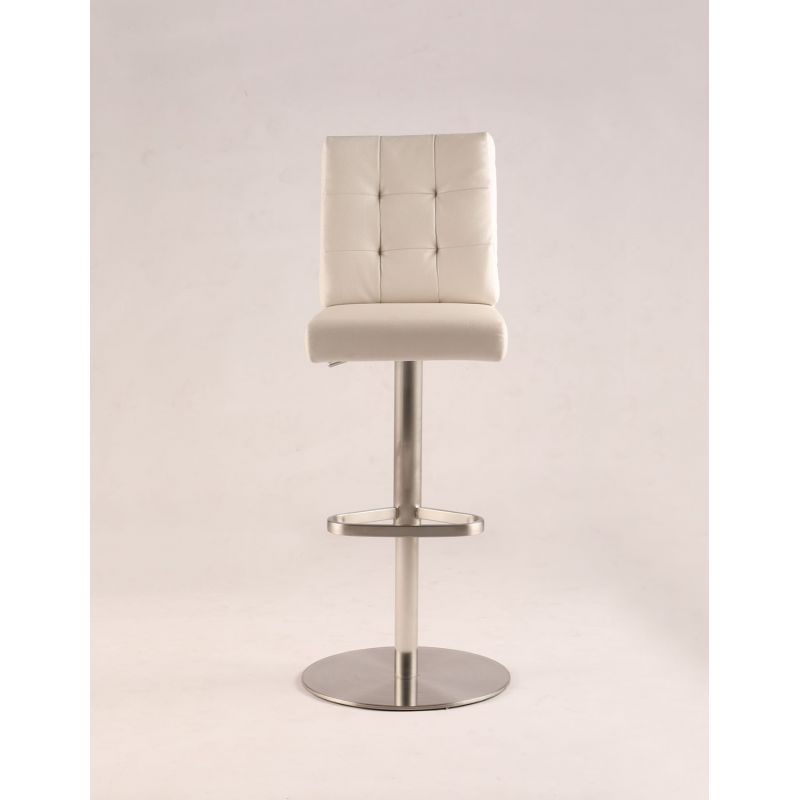 Chintaly - Tufted Back Adjustable Height Stool In White - 1716-AS-WHT