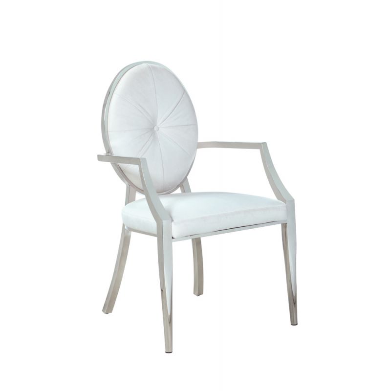 Chintaly - Victoria Modern Round Button Tufted Back Arm Chair (Set of 2) - VICTORIA-AC-WHT