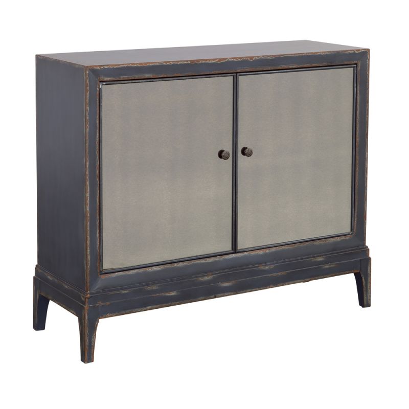 Coast to Coast - Boone Textured Dark Blue Two Door Cabinet with Smoked Glass Inlay - 90327