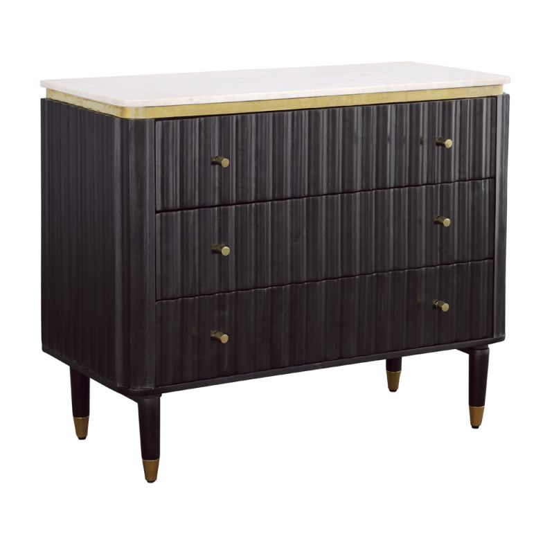 Coast to Coast - Davina Transitional Black & Gold Three Drawer Chest with Marble Top - 92529