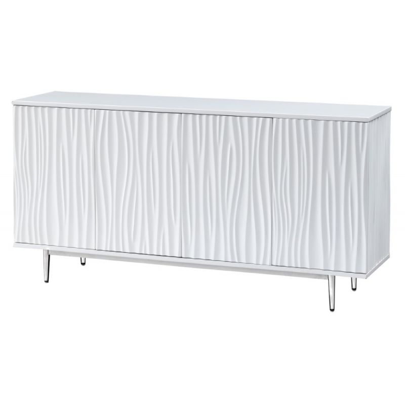 Coast To Coast - Four Door Media Credenza in Waves Glossy White - 48148