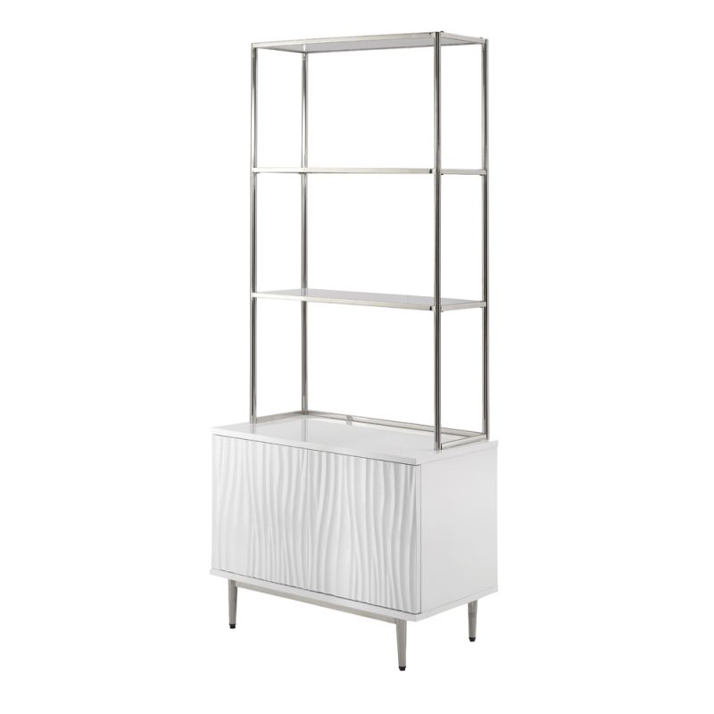 Coast to Coast - Coastal Bookcase with Tempered Glass Shelves and Storage Cabinet - Glossy White - 71105_CTC