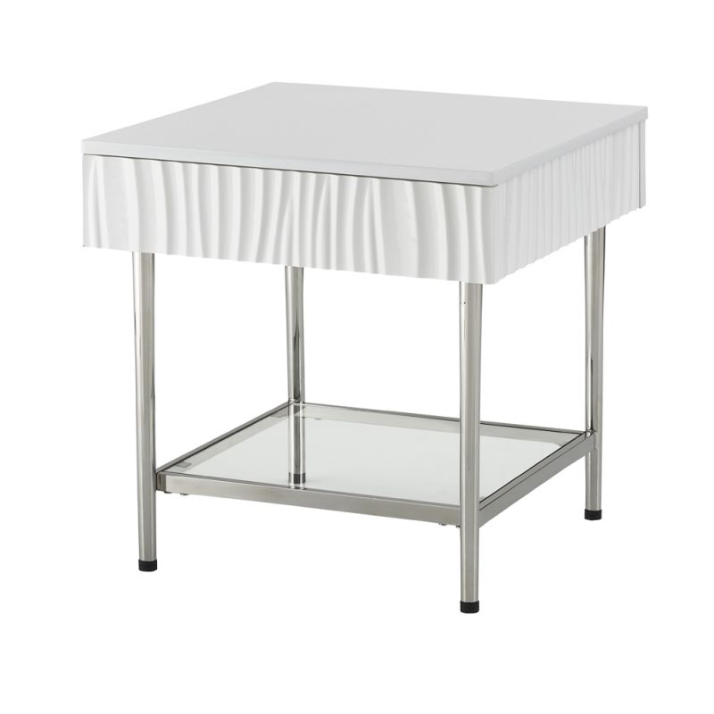 Coast to Coast - Coastal One Drawer End/Side Table with Tempered Glass Shelf - Glossy White - 71101