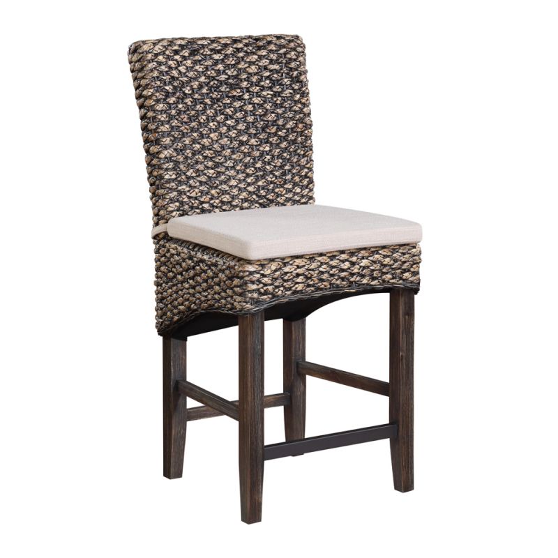 Coast to Coast - Coastal Seagrass Counter Height Dining Barstools with Cushion - Set of 2 - Brown - 71154