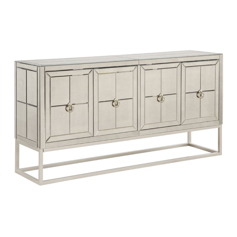 Coast to Coast - Contemporary 4 Door Mirrored Storage Credenza/Sideboard with Gold Powder Coated Base - 71151