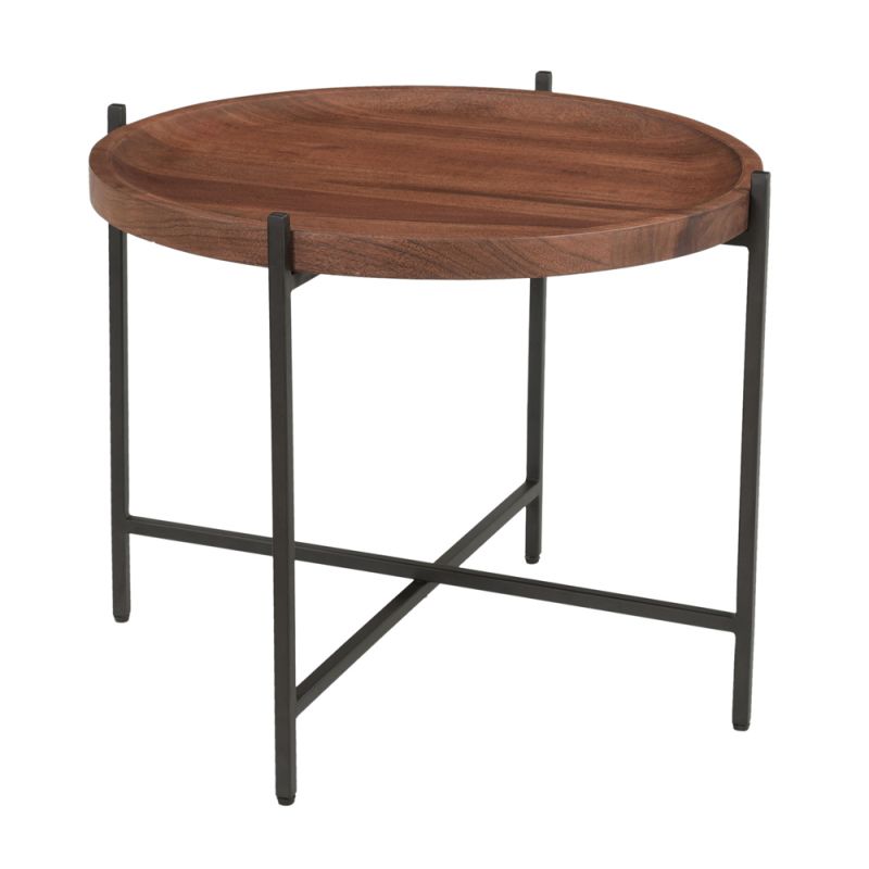 Coast to Coast - Contemporary Round Tray Top Accent or Side Table with Black Metal Legs - 73318
