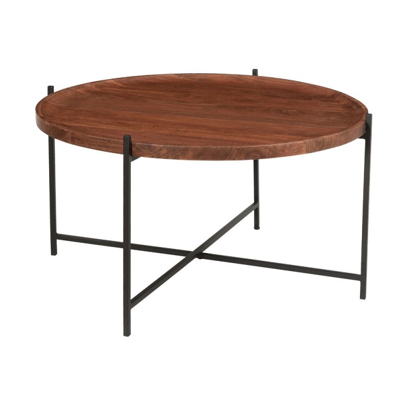 Coast to Coast - Contemporary Round Tray Top Cocktail or Coffee Table with Black Metal Legs - 73317