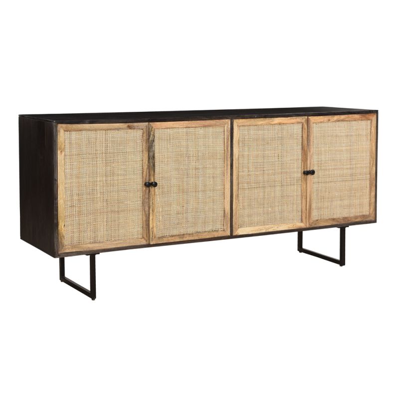 Coast to Coast - Contemporary Style 4 Door Credenza or Sideboard with Woven Door Fronts - Tan and Black - 73330