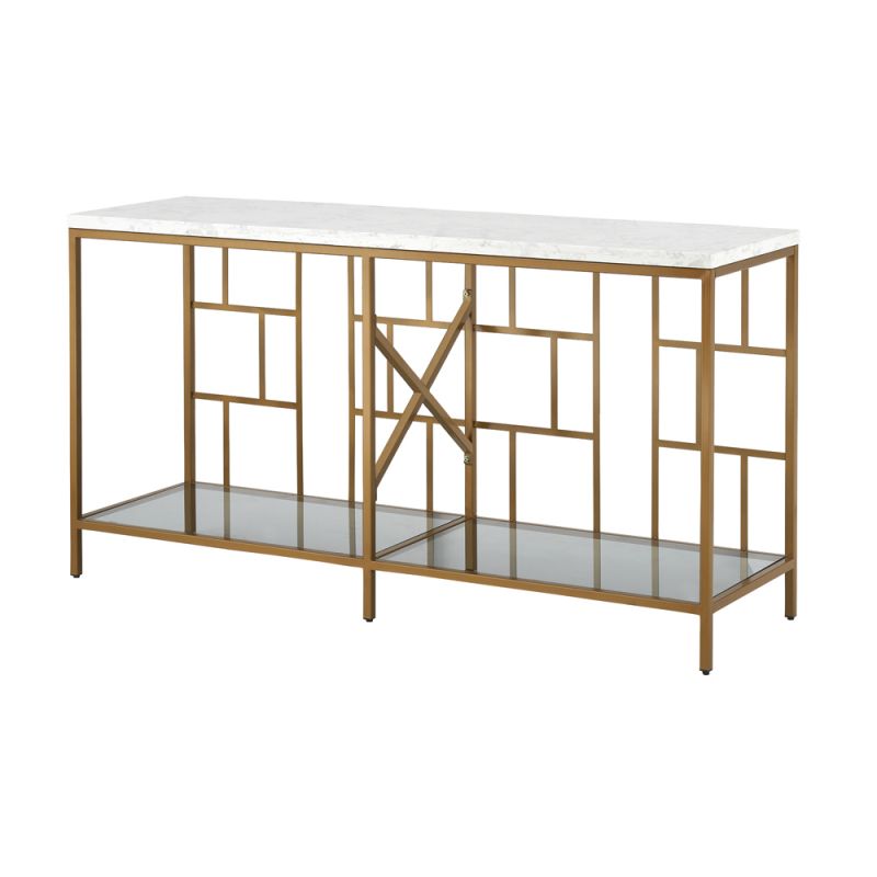 Coast to Coast - Contemporary Style Console Table with Marble Top and Tempered Glass Shelf - Gold Finished Base - 71106