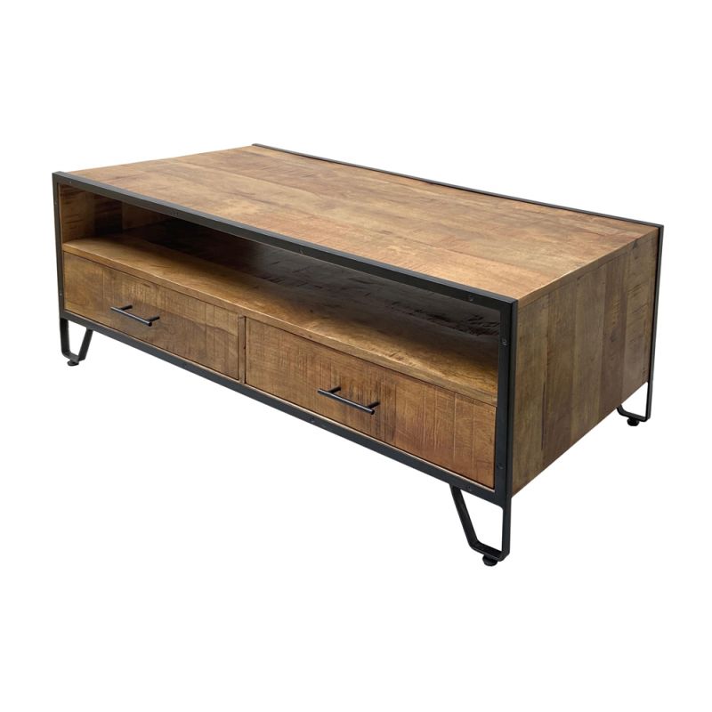Coast to Coast - Exotic Sheesham 2 Drawer Cocktail Table or Coffee Table with Shelf with Chattermark Finish - 73353