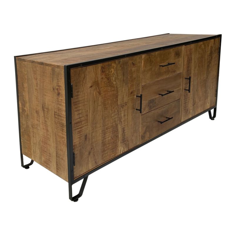 Coast to Coast Imports - Exotic Sheesham Wood 2 Door 3 Drawer Credenza or Sideboard with a Chattermark Finish - 73351