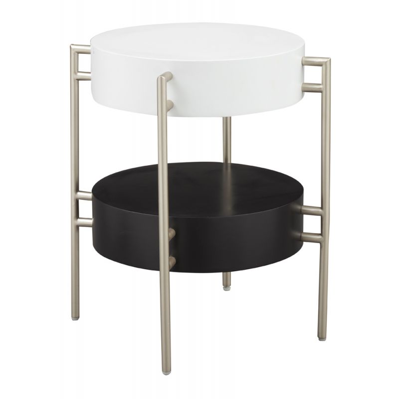 Coast to Coast - Modern Two Tier Accent Side/End Table with Metal Legs - Black and White - 71126