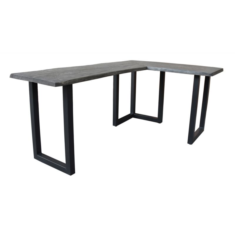 Coast to Coast - Rustic Industrial Style Solid Wood and Iron L Shaped Writing Desk - Grey - 73390