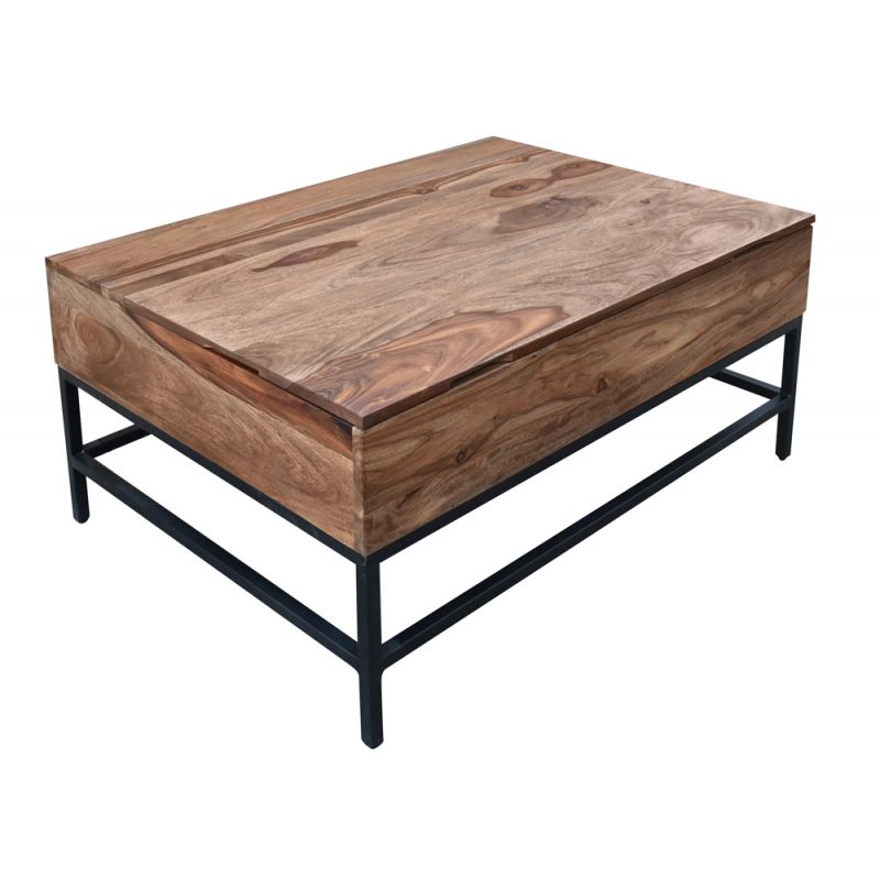 Coast to Coast - Rustic Lift Top Cocktail or Coffee Table with Hidden Storage - Natural Finish with Black Metal Legs - 73306