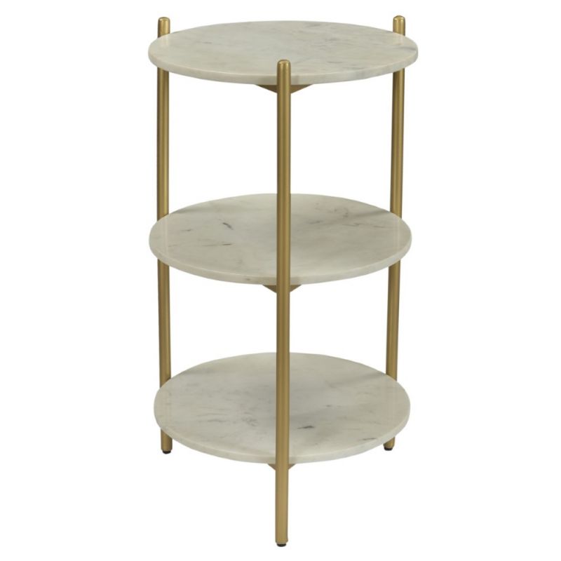 Coast To Coast - Round 3 - Tier Accent Table in White Marble & Gold Powder Coat - 44611