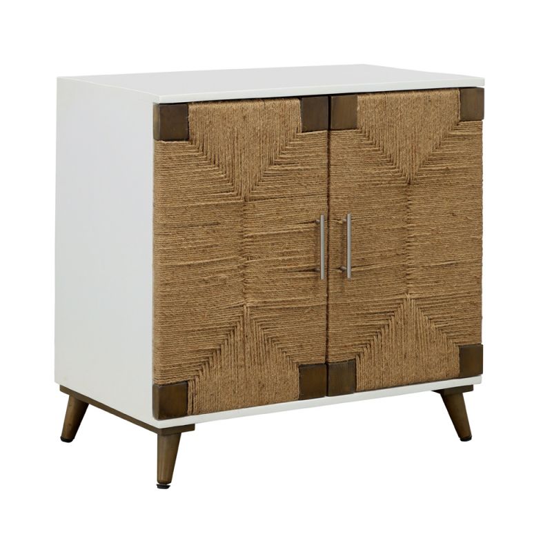 Coast to Coast - Amirah - Solid Wood White Two Door Cabinet with Handwoven Jute Details - 92511