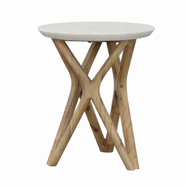 Coast to Coast - Zion Contemporary Marble & Solid Mango Wood Round Accent Table - 77258