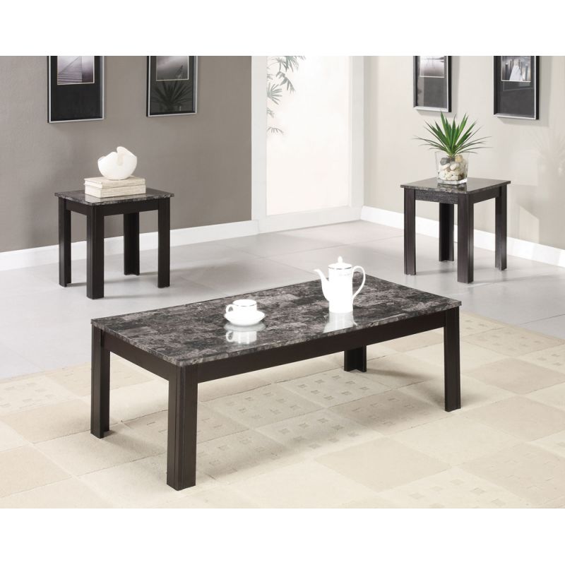 Coaster - SILAS Black Marble Looking 3 Pc Table Set - 700375