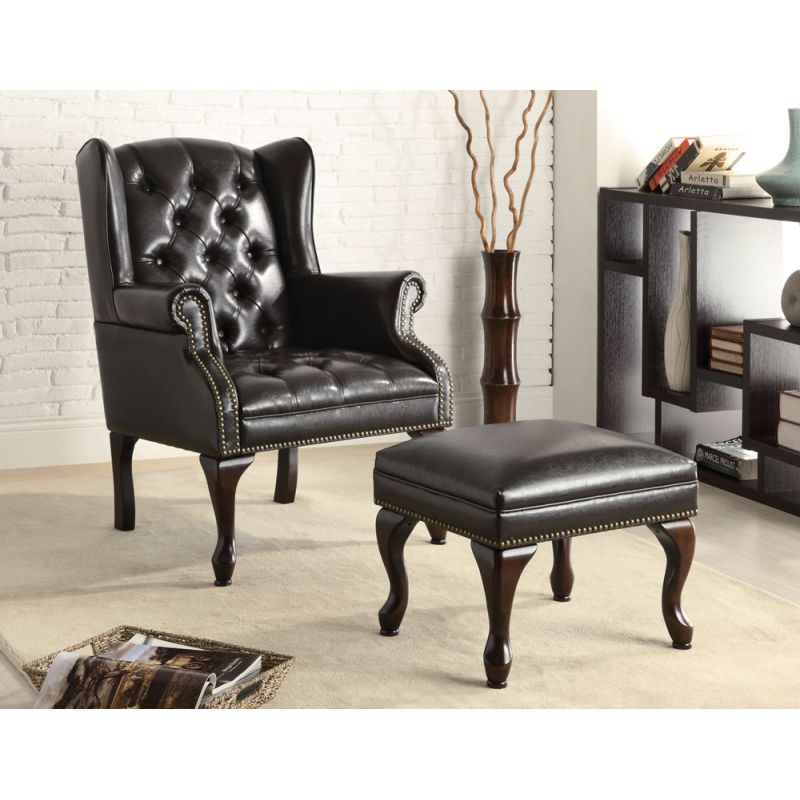 Coaster - Roberts Black Vinyl Button Tufted Wing Chair W/ Ottoman - 900262