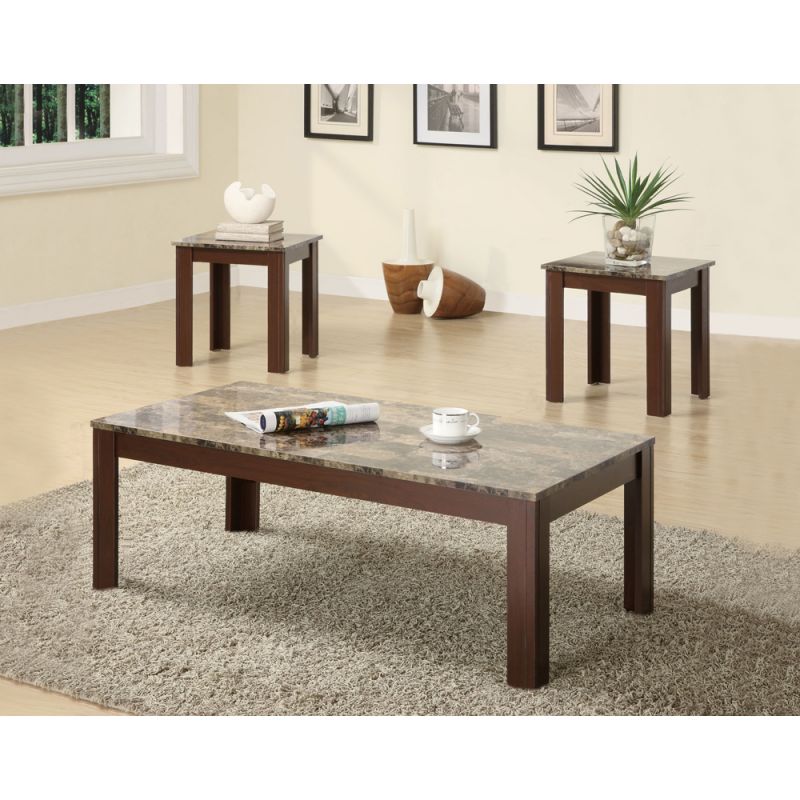 Coaster - Rhodes Brown Marble Looking 3 Pc Occasional Table Set - 700395