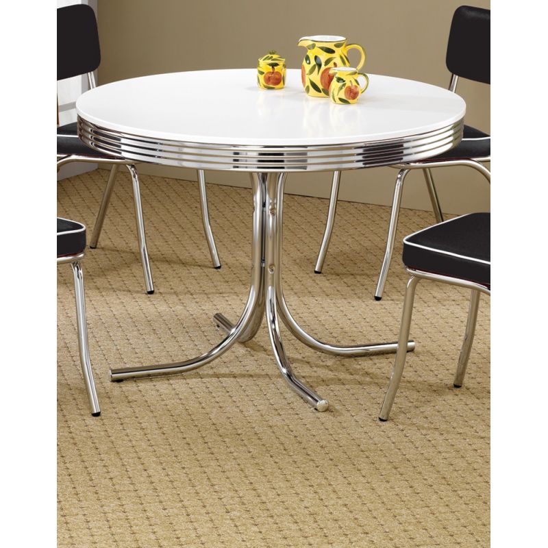 Coaster - Round Retro Table (White/Chrome) - 2388