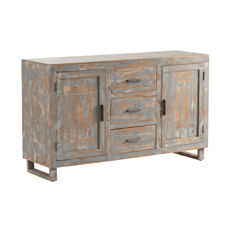 Crestview Collection - Bengal Manor Mango Wood 2 Door and 3 Drawer Sideboard Heavily Distressed Grey Finish - CVFNR658