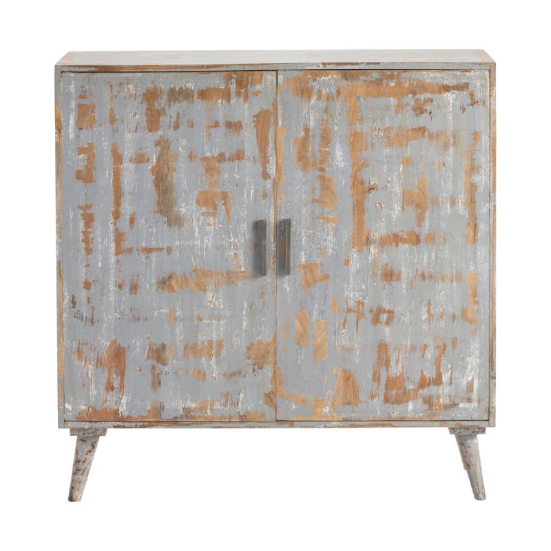 Crestview Collection - Bengal Manor Mango Wood 2 Door Cabinet Heavily Distressed Grey Finish - CVFNR657 - CLOSEOUT