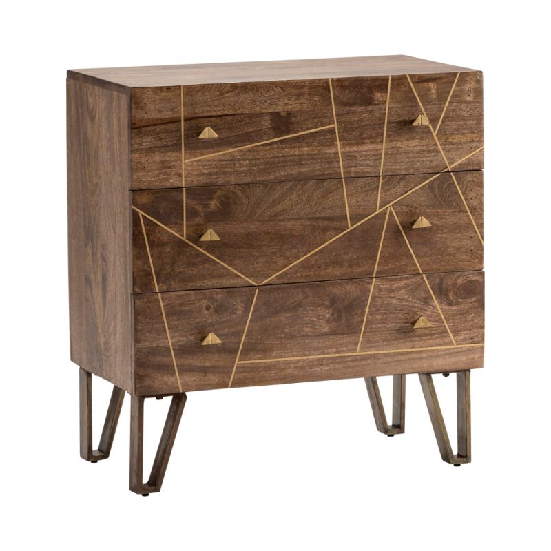 Crestview Collection - Bengal Manor Mango Wood 3 Drawer Brass Inlay Chest with Iron Legs - CVFNR685