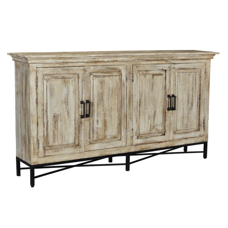 Crestview Collection - Bengal Manor Mango Wood 4 Door Sideboard Heavily Distressed Antique White Finish - CVFNR704