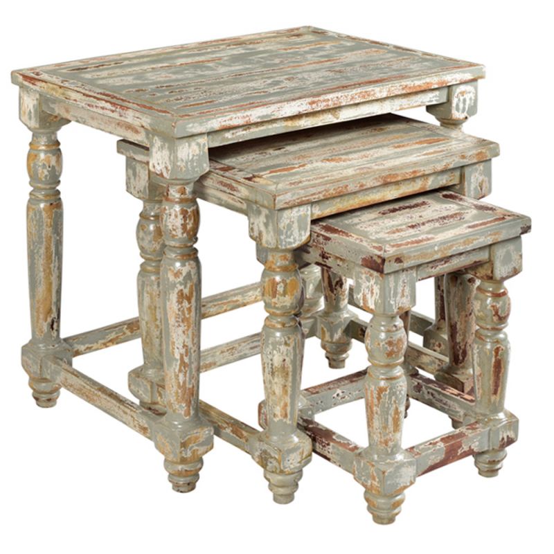 Crestview Collection - Bengal Manor Mango Wood Distressed Grey Set of Nested Tables - CVFNR354