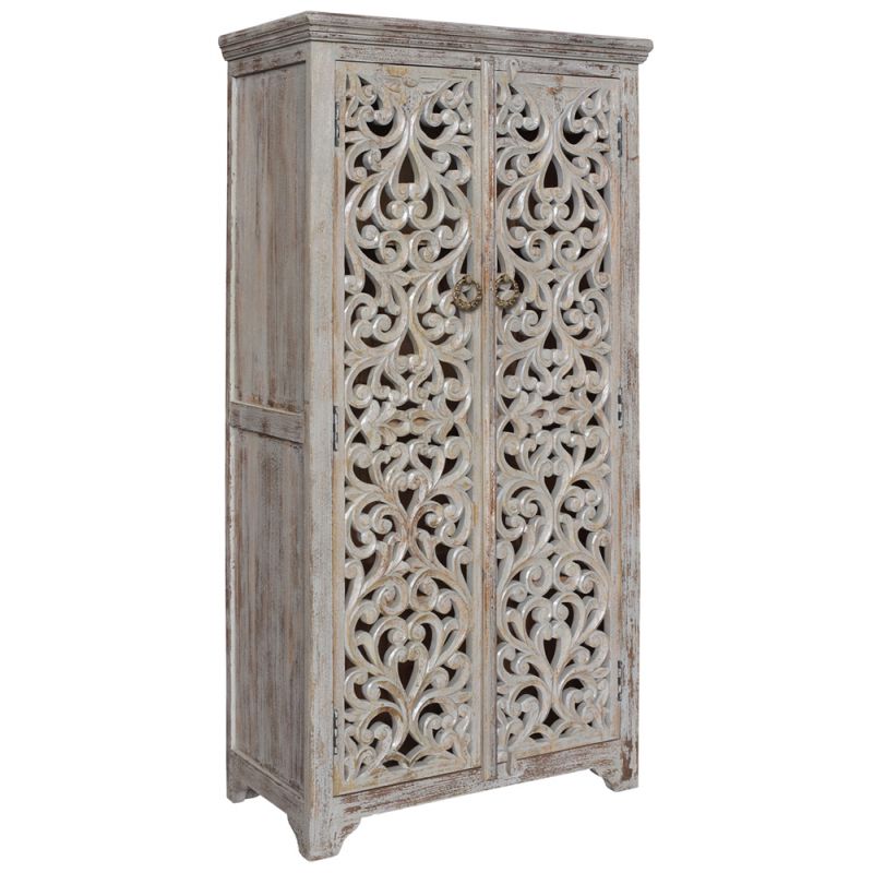 Crestview Collection - Bengal Manor Mango Wood Hand Carved Open Design 2 Door Tall Cabinet - CVFNR353